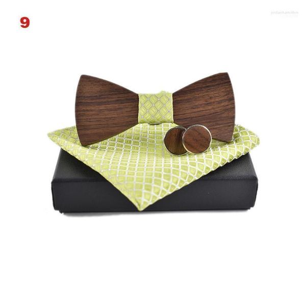 Nœud papillon papillon en bois fait à la main pour hommes, boutons de manchette, ensemble de mouchoirs, accessoires de fête de mariage, SER881