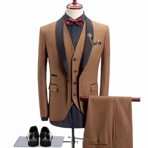 Hommes haut de gamme Busin Slim épais couleur 3 pièces costume ensemble manteau gilet pantalon/banquet de mariage Gentleman Blazers veste manteau L2oI #