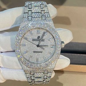 Heren high-end luxe bling sieraden volledige diamanten wijzerplaat horloge Vvs Moissanite hiphop Iced Out Stainlwatchess stalen mechanische horloges