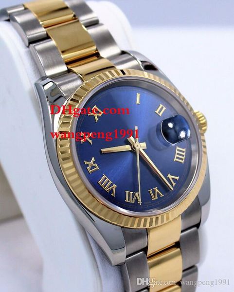 Relojes de alta calidad 36 mm 116233 Pulsera de acero inoxidable en oro amarillo de 18 quilates Cristal de zafiro Esfera azul romana Relojes de pulsera automáticos para hombres