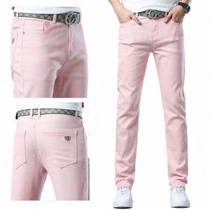 Hommes de haute qualité rose rouge jaune jean Fi décontracté Style classique coupe ajustée pantalon doux marque masculine pantalon extensible avancé 39FG #
