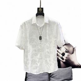 Mannen Hoge Kwaliteit Vintage Fr Casual Streetwear Y2K Butt Shirts Trendy Revers Zwart Wit Losse Korte Mouw Tops Ropa Hombre i4jJ #