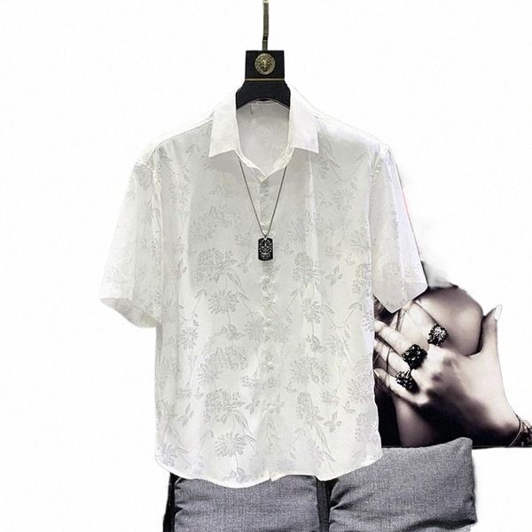 Hommes de haute qualité Vintage FR Casual Streetwear Y2K Butt Shirts Trendy Revers Noir Blanc Lâche Manches courtes Tops Ropa Hombre i4jJ #