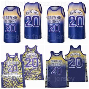 Men High School Montverde Academy Basketball 20 Ben Simmons Jersey Marble Moive Hop Ademend Pure Cotton Team Color Purple Hiphop Sport Good