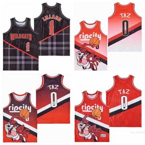 Hommes High School Wildcats Jersey 0 RIPCITY TAZ 1 Damian Lillard Basketball RED FADE Rip City Uniforme Rouge Noir Tout Cousu Respirant Pour Les Fans De Sport Haut/Bon