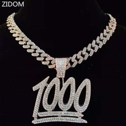 Mannen Hip Hop 1000 Nummer Hanger Ketting met 13mm Miami Cubaanse Ketting Iced Out Bling HipHop Kettingen Mannelijke mode Jewelry318Q