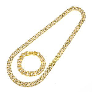 Mannen Hip Hop Bling Sieraden Set 24K Vergulde Volledige CZ MIAMI CUBAN LINK Ketting Armband Iced Out Kettingen 76cm 21cm