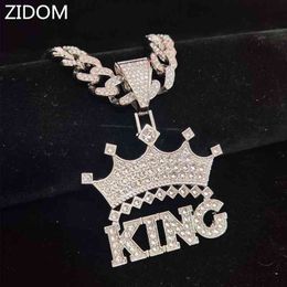Men Hip Hop Crown met King Pendant Necklace met 13 mm Crystal Cubaanse ketting Hiphop Iced Bling kettingen Fashion charme sieraden
