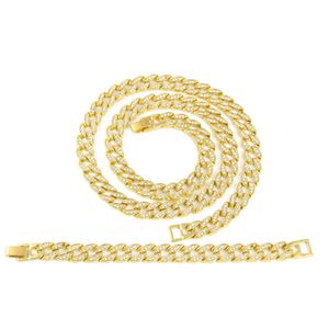 Collier cubain Hip Hop pour hommes, bijoux plaqué or, strass scintillants, cristal Miami, chaîne cubaine, ensemble de bracelets