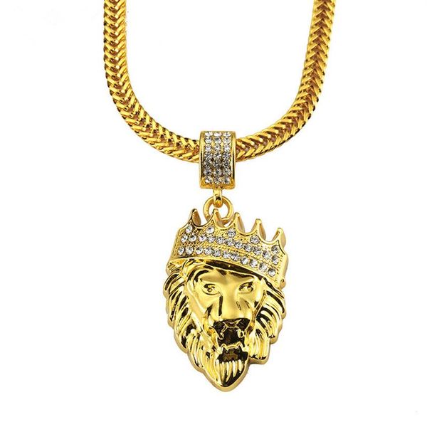 Hommes Hip Hop Mode Lion Tête Pendentif Colliers Strass Conception 75cm Long Serpent Chaîne Remplissage Pièces Hommes Collier Jewelry245b