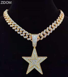 Hommes Hip Hop étoile à cinq branches pendentif collier avec 13mm Miami chaîne cubaine glacé Bling HipHop colliers bijoux de mode masculine X07707939