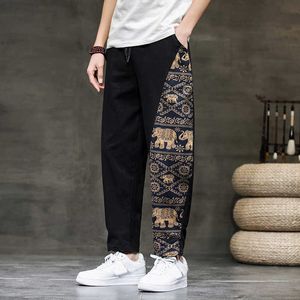 Heren hip-hop harembroek brede beenbroek casual vintage mannen casual los gedrukte harembroek Chinese olifant harem pan x0723