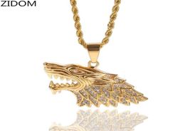 Men Hip Hop Iced Out Wolf 039S Hoofd Hangdoek kettingen Roestvrij staal vervaagt nooit mannelijke ketting Hiphop sieraden Drop 4122236