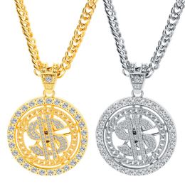 Men Hip Hop Iced Rotatable Dollar Cubaanse kettingen voor vrouwen Volledige strass Link Chain Hang ketting rapper sieraden