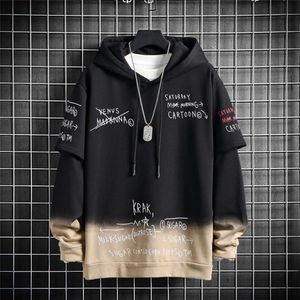 Hombres Hip Hop Patchwork Tops Streetwear Otoño Harajuku Jersey Sudaderas Coreano Negro Sudadera con capucha Moda de gran tamaño Sudadera con capucha divertida Y220818