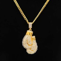 Men Hip Hop Punk roestvrij staal Iced Out Boxing Glove Gold Silver Pendant Necklace Fashion Sport Fitness Jewelry281B