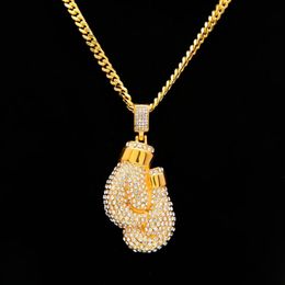 Men Hip Hop Punk roestvrij staal Iced Out Boxing Glove Gold Silver Pendant Necklace Fashion Sport Fitness Jewelry2562