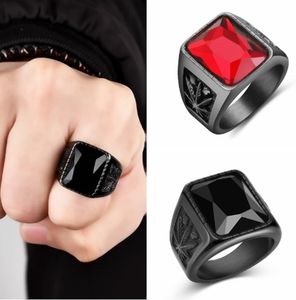 Bague Hip Hop pour hommes, en acier inoxydable 316L, pierre noire/rouge, Rock, bijoux masculins à la mode, anneaux de mariage