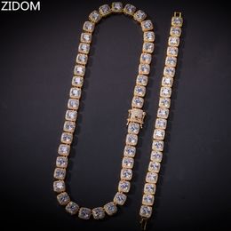 Conjunto de pulsera y collar de cadena de tenis de circonita cuadrada de Hip hop para hombre, cadenas ostentosas de hip hop de alta calidad, collares, regalos de joyería