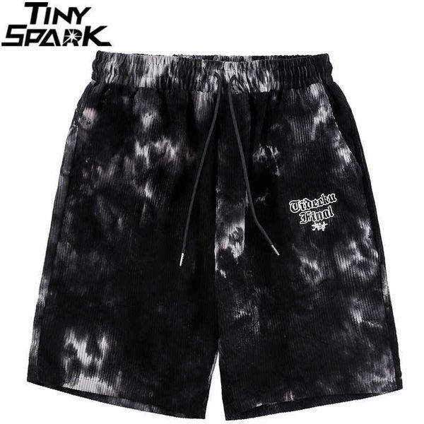 Hommes Hip Hop Streetwear Corduroy Shorts Broderie Tie Dye Harajuku Jogger Summer Track Pantalon de survêtement 210714