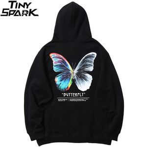 Mannen Hip Hop Sweatshirt Hoodie Kleur Vlinder Streetwear Harajuku Pullover Hoodie Katoenen Fleece Winter Herfst Zwart Hoodie 210728