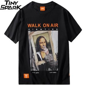 Mannen Hip Hop T-shirt Grappig Roken Mona Lisa T-shirt Streetwear Zomer T-shirts Korte Mouw Katoenen Tops Tees Straatslijtage LJ200827