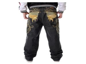 Hommes hiphop jeans lâche plus grande taille broderie ailes baggy denim pantalon mâle hip hop streetwear pantalons longs99133153187475