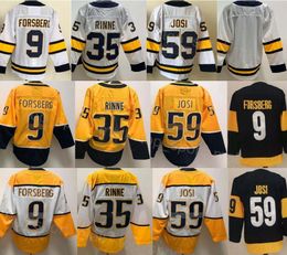 Heren Hockey 59 Roman Josi Jersey 35 Pekka Rinne 9 Filip Forsberg Centennial Classic Stadium Series Reverse Retro Marineblauw Geel Wit Team Borduren en naaien