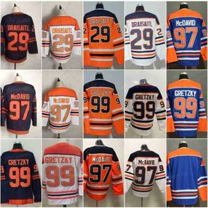 Hockey masculin 97 Connor McDavid Jersey 99 Wayne Gretzky 29 Leon Draisaitl 93 Ryan Nugent-Hopkins Blank Stitch Good Team Bleu Blanc Orange