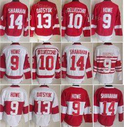 Hombres Hockey Vintage Retro 10 Alex Delvecchio Jersey 13 Pavel Datsyuk 14 Brendan Shanahan 9 Gordie Howe 19 Steve Yzerman Cosido Inicio Rojo