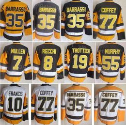 Mannen Hockey Vintage Retro 77 Paul Coffey Jersey 19 Bryan Trottier 8 Mark Recchi 35 Tom Barrasso 7 Joe Mullen 10 Ron Francis 55 Larry Murp