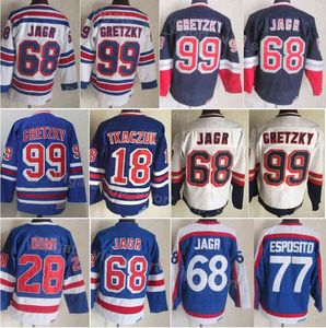 Hommes Hockey Vintage Retro 77 Phil Esposito Jersey 28 Tie Domi 99 Wayne Gretzky 18 Walt Tkaczuk 68 Jaromir Jagr Cousu 75e anniversaire