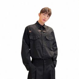 Hommes Hold Fi Lg Manches Lâches Chemises noires décontractées Mâle Japon Coréen Streetwear Fi Party Cargo Dr Chemises n0wg #