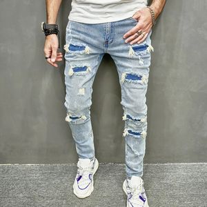 Men Holes Casual skinny jeans broek streetwear mannelijke stijlvolle gescheurde vaste hiphop slanke denim broek 240417