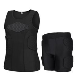 Men Honeycomb Knie Pads Anti-Collision Vest T-shirt Short Set Quick Dry T-T-shirt Tops Trous Apparel Sportswear voor trainingsvoetbal Trainn