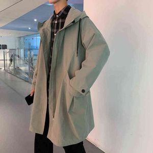 Men Hooded Wind Breakher oversized Solid Color Koreaanse stijl Harajuku Fashion Long Male Jacket 21 Autumn Mens Clothing L220725