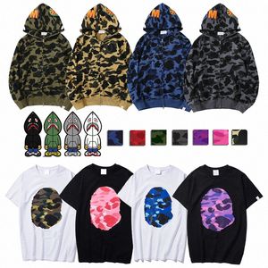 Men Hoodie Designer Shirts Tees Women zip up shark Hoodies Tshirts Mens Tops Casual Cotton Short Sleeve Clothing High Street long sleeve Streetwear bape Hip Hop t Shirts