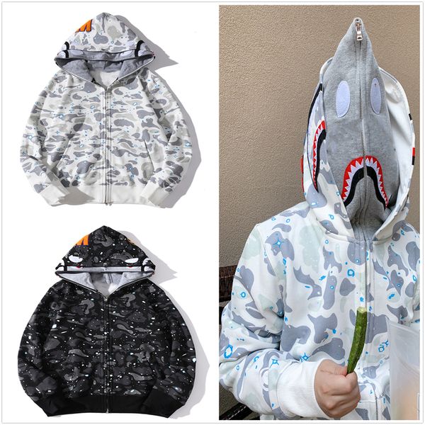 Designer à capuche double capuchon Sweats à capuche zippés Shark Sweat-shirts réfléchissants pour femmes Pulls à capuche surdimensionnés Couleur Camo Large zip complet double capuchon broderie sweats à capuche