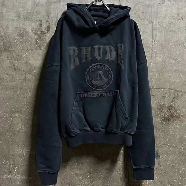 Hommes sweats à capuche à sweats à capuche Rhude Rhude Vintage Wash Old Imprimé High Street 1 Sports Sweat Sweat Gris Black XL 231117