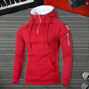 Hombres sudaderas con capucha sudaderas moda cremallera manga larga con capucha con capucha masculino casual con capucha outwear hip hop streetwear sólido jersey rojo 211217