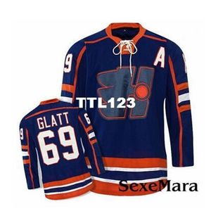 Hommes Vente chaude Goon Hockey Jersey # 69 Thug Glatt LaFlamme # Halifax Highlanders Goon Movie Blue Jersey broderie de haute qualité Jersey