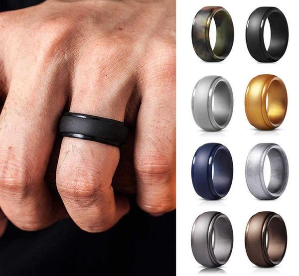 Anillos de silicona antibacterianos deportivos flexibles hipoalergénicos para hombres Anillo de dedo de silicona FDA de grado alimenticio de 8 mm Bandas de goma para hombres Q070848734497345