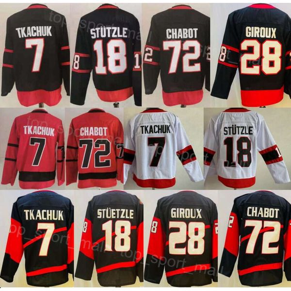 Hommes Hockey sur glace 18 Tim Stutzle Jerseys 28 Claude Giroux 7 Brady Tkachuk 72 Thomas Chabot Team Couleur Noir Rouge Blanc Inversé Rétro Tout Cousu Pour Les Fans De Sport Haut/Bon