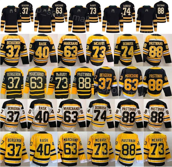 Hommes Hockey sur glace 73 Charlie McAvoy Jersey 37 Patrice Bergeron 63 Brad Marchand 88 David Pastrnak 40 Tuukka Rask 74 Jake DeBrusk Reverse Retro Centennial Classic Sale