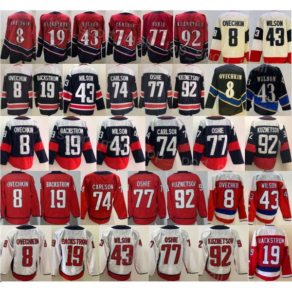 Hommes Hockey sur glace 77 TJ Oshie Jerseys Reverse Retro 92 Evgeny Kuznetsov 74 John Carlson 8 Alex Ovechkin 19 Nicklas Backstrom 43 Tom Wilson Stadium Series pour les fans de sport