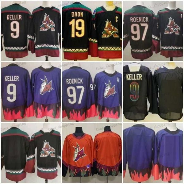 Hommes Hockey sur glace 9 Clayton Keller Maillots 19 Shane Doan Maillots Homme Blanc Sport Uniforme À Manches Longues Noir Inversé Rétro Violet Noir Cousu Bonne Livraison Directe