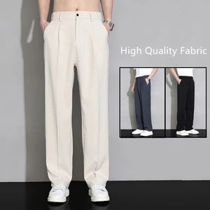 Men Ice Silk Pants Losse Casual Solid Wide Leg Business broek Straight Fashion Streetwear Summer Fabric Thin Pant Manne 240125