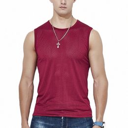 Mannen Ijs Zijde Tank Tops Mesh Ademend Sneldrogend Transparant Hemd Mannelijke Fitn Causale Vest Zomer Strand Reizen Tanks z5yU #