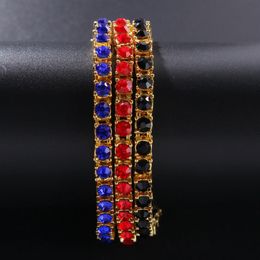 Homens Iced Out 1 Linha Strass Tênis Pulseira Hip Hop Colorido Claro Vermelho Azul Preto Strass Pulseiras HQ311w