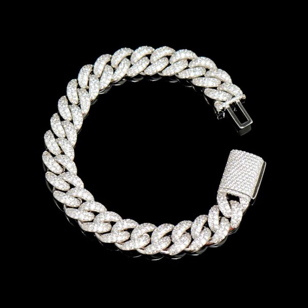 Hombres Iced Out 12 Mm Moissanite Diamante Chapado En Oro Punta Iced Out Sier Hombres Collar De Cadena Cubana Joyería